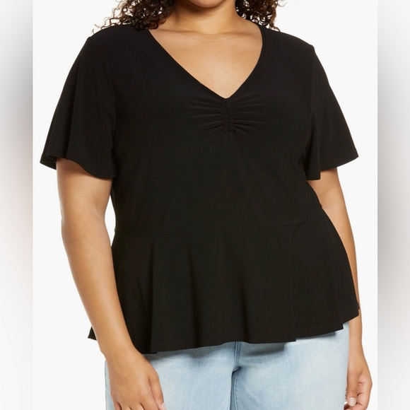 Halogen Elegant Black V-Neck Top plus size - Picture 1 of 11